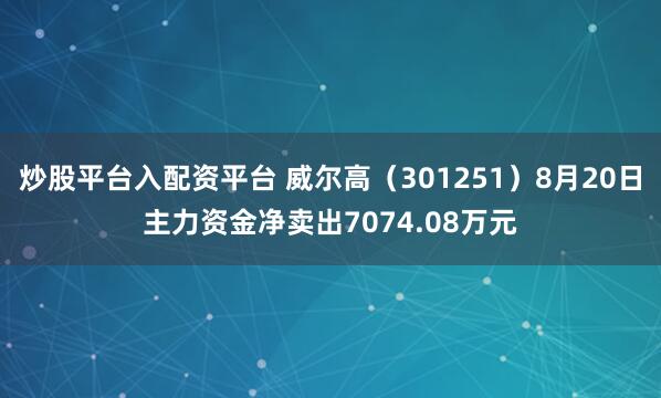 炒股平台入配资平台 威尔高（301251）8月20日主力资金净卖出7074.08万元